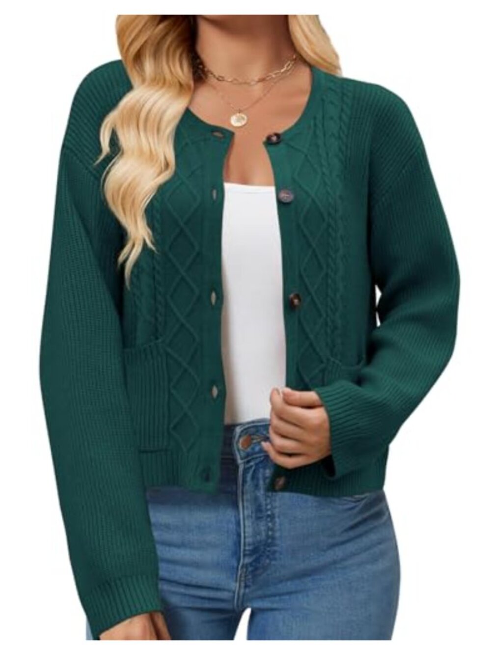 Oversized Knit Cardigan with Pockets, Long Sleeve Button Front Sweater, Cozy